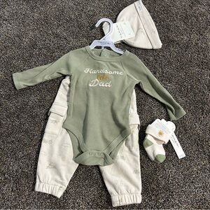 NWT Tahari Baby 3-6 month Handsome Like Daddy green cream matching outfit boys